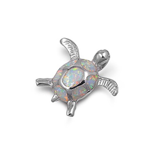 Cute Sea Turtle Pendant White Simulated Opal .925 Sterling Silver Ocean Charm Jewelry Female Male