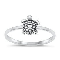 Cute Sea Turtle Ring 925 Sterling Silver High Polished Beach Band Jewelry Female Male Unisex Size 4