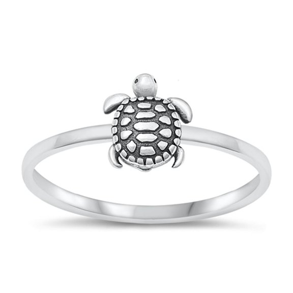 Cute Sea Turtle Ring 925 Sterling Silver High Polished Beach Band Jewelry Female Male Unisex Size 7