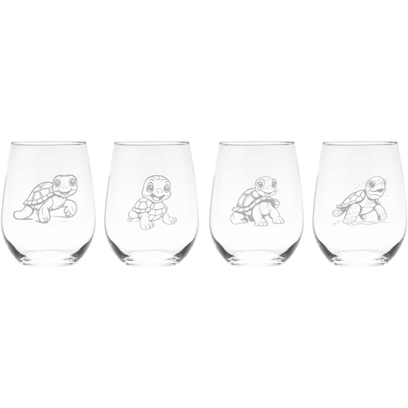 Cute Sea Turtle Stemless Wine Glass Set of 4 - Sea Turtle Themed Gift for Women and Men