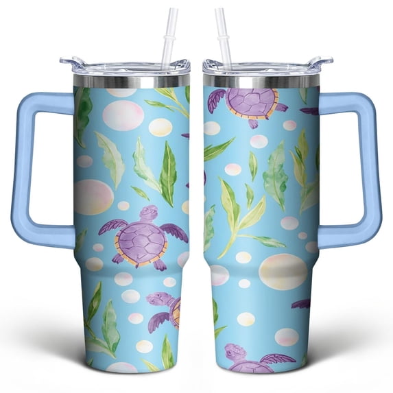 Cute Sea Turtle1 30 Oz Tumbler with Handle Lid and Straw, Stainless Steel Double Walled Vacuum Insulated Cup, Cute Anniversary Wedding Birthday Gifts Tumbler for Women Men Friends Outdoor Indoor