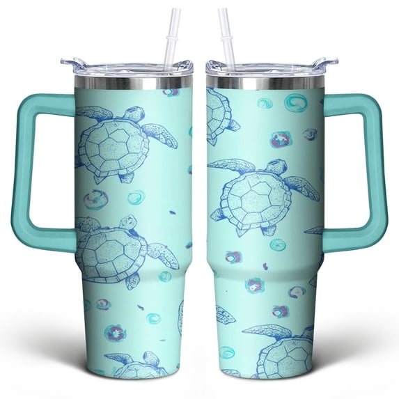 Cute Sea Turtle1 30 Oz Tumbler with Handle Lid and Straw, Stainless Steel Double Walled Vacuum Insulated Cup, Cute Anniversary Wedding Birthday Gifts Tumbler for Women Men Friends Outdoor Indoor