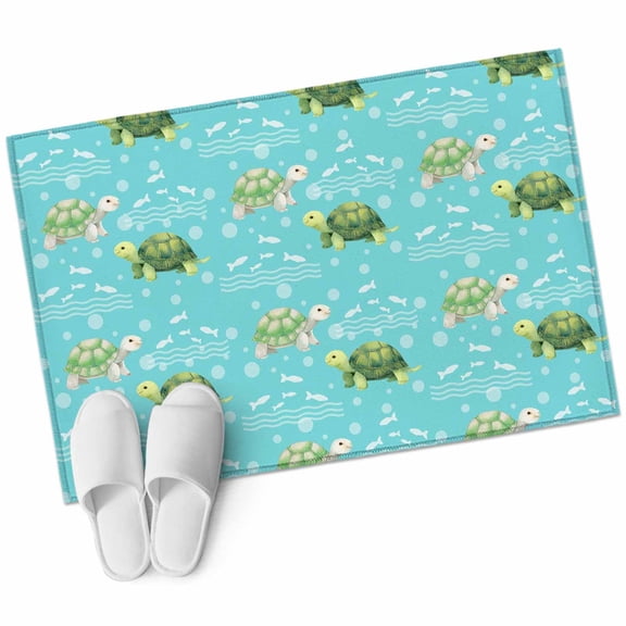 Cute Sea Turtles Bathroom Rug Washable 2x3 Entryway Rug Non Slip Summer Ocean Animals Waves Teal Blue Front Door Mat Low Pile Indoor Doormat Throw Floor Carpet for Kitchen Bedroom Entrance