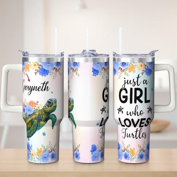 Cute Sea turtle theme tumbler 40 oz tumbler with handle and straw 304 stainless steel travel cup coffee mug water bottle suitable as a gifts for women gifts for men dad gifts mom gifts