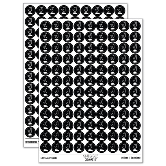Cute Seagull Bird on Rock 200+ Round Stickers - Black - Gloss Finish - 0.50" Size