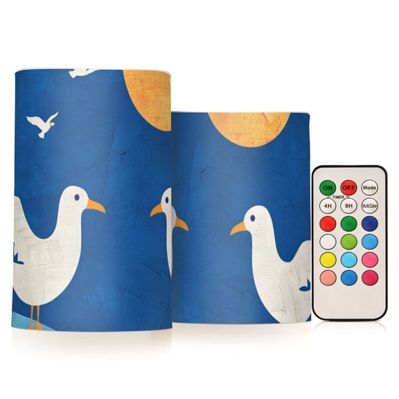 Cute Seagulls on Waves Moon Flickering Flameless Candles LED Tealight Battery Operated with Remote Set of 2 Holiday Decor Ornaments