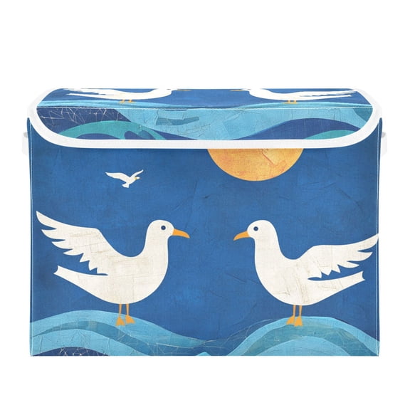 Cute Seagulls on Waves Moon Foldable Storage Bin with Lid and Handle Collapsible Storage Box 16.5 x 12.6 x 11.8 inches