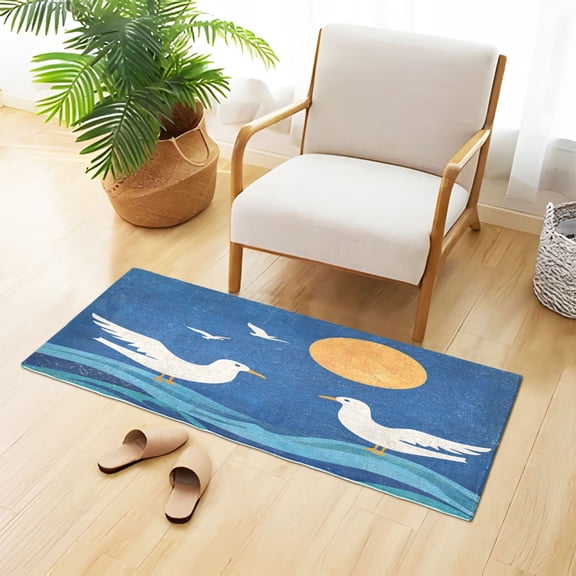 Cute Seagulls on Waves Moon Plush Carpet Non Slip Runner Rug Absorbent Bath Mat 39" x 20"
