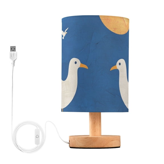 Cute Seagulls on Waves Moon Table Lamp with USB Port LED Warm Light Lamp Night Light Home Decor