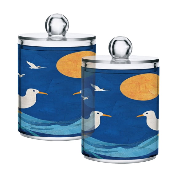 Cute Seagulls on Waves Moon Translucent Plastic Cans Storage Canisters with Lid Set of 2