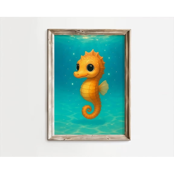 Cute Seahorse Art, Nursery Seahorse Art, Seahorse , Seahorse Nursery Poster, Baby Seahorse Poster, Cute Kawaii Fish Art, Unframed Canvas Size 16x24