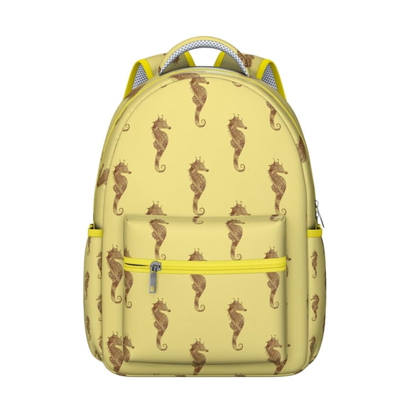 Cute Seahorse Student Backpack Waterproof Durable School Bag with Tropical Nautical Cartoon Print, Adjustable Straps, Breathable Padding, Large Capacity for School and Beach Use