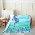 thumbnail image 1 of Cute Seahorse Throw Blanket Watercolor Blue Tie Dye Wild Sealife Fleece Blanket for Kids Teens Adults Underwater Seaweed Ocean Themed Flannel Blanket for Bedroom Sofa Baby 30x40, 1 of 5