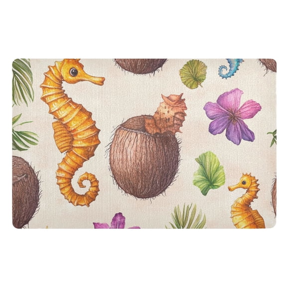Cute Seahorse and Coconut Floor Door Mat Outdoor Indoor for Home Entrance Welcome Mats 32"x20"