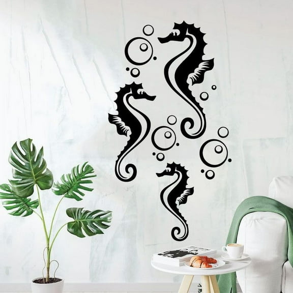 Cute Seahorses Elegant Design Underwater Silhouette Drawing Cartoon Vinyl Wall Decal Wall Sticker Wall Art Home Decoration Fun Home Decoration For Girls Boys Kids Room House Décor Size (8x10 inch)