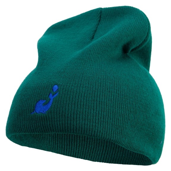 Cute Seal Embroidered 8 Inch Knitted Short Beanie - Dk Green OSFM