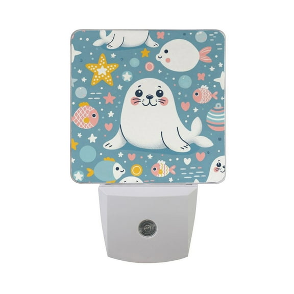 Cute Seal Fish Star Dot Night Light 2 Pack LED Nightlight Plug into Wall Dusk to Dawn Sensor Soft White