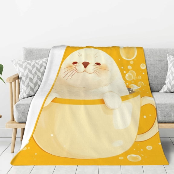 Cute Seal Teacup (9) Throw Blanket for Stylish Warm Winter Cabin Ultra-Soft Micro Fleece Blanket, Premium Microfiber, Silky Soft, Plush, Warm and Lightweight for Couch, Sofa, Bed - 40"X30"