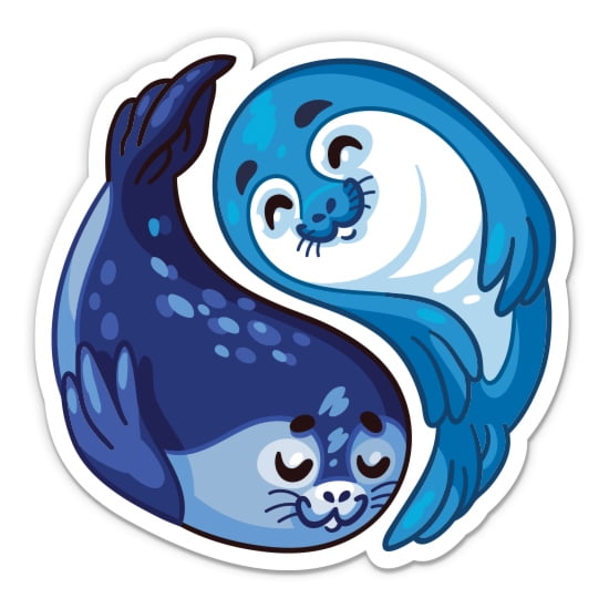 Cute Seals Yin Yang - 3" Vinyl Sticker - For Car Laptop Water Bottle Phone - Waterproof Decal