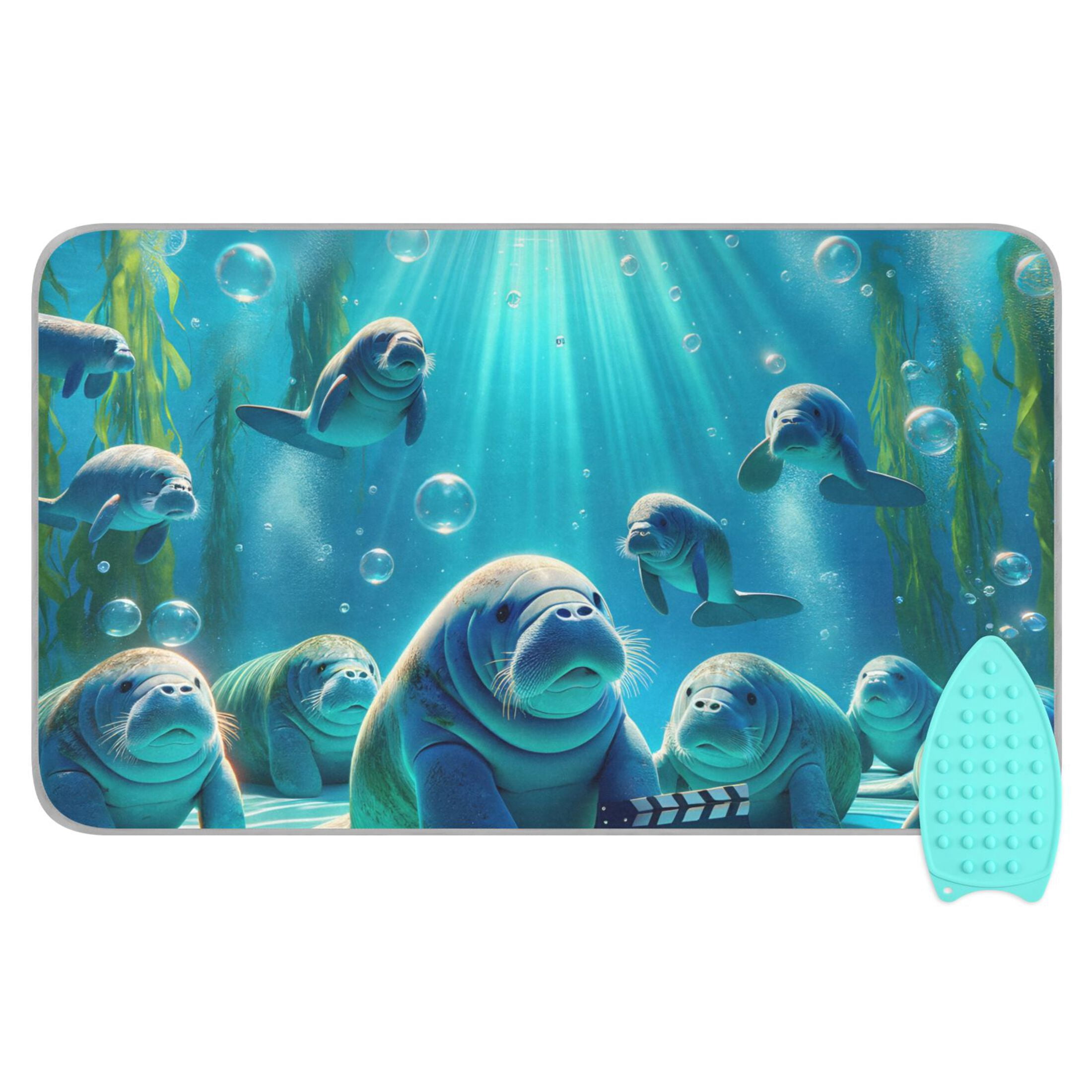 Cute Seals in Sea Water Plants Ironing Mat Blanket Portable Travel Ironing Pad Heat Resistant Pad 47.2" x 27.6”