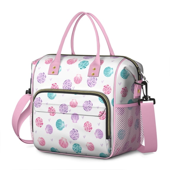 Cute Seashell Insulated Lunch Box – Leakproof Cooler Tote with Ocean Starfish and Shell Pattern, Foldable for School, Travel, or Work