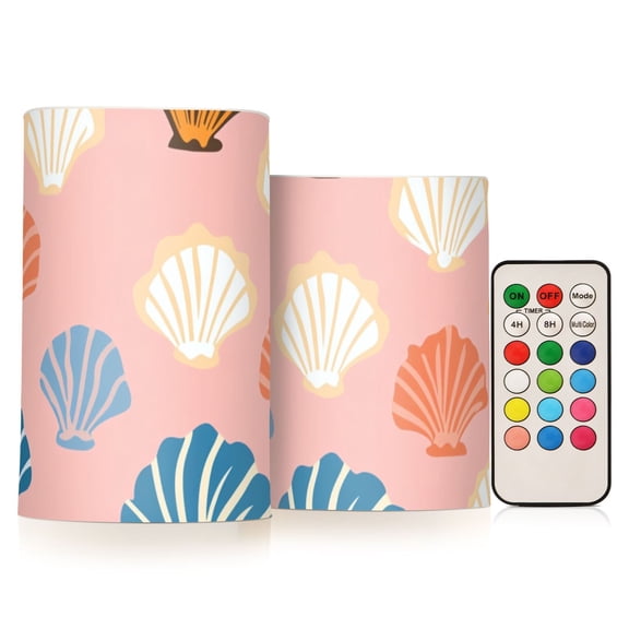 Cute Seashells Pastel Style Flickering Flameless Candles LED Tealight Battery Operated with Remote Set of 2 Holiday Decor Ornaments