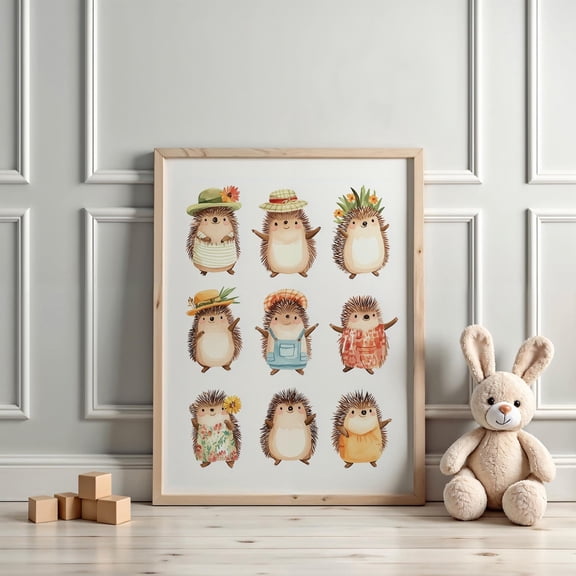 Cute Seasons Hedgehog Nursery Spring Wall Art Animal Minimalist Decor, Unframed Paper Poster 8x10in