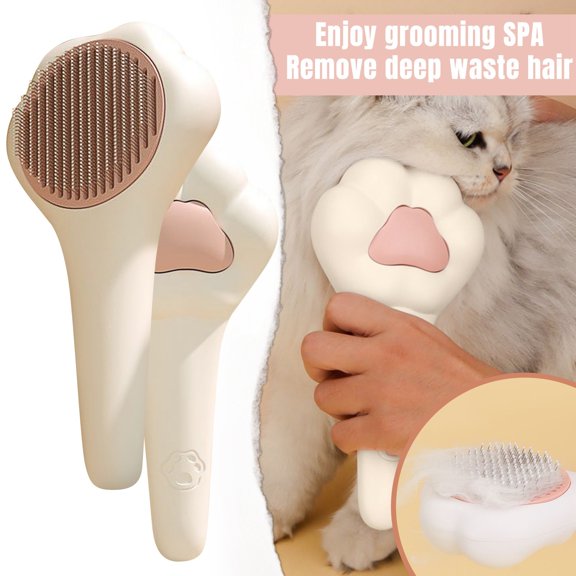 Cute Self-Cleaning Slicker Brush for Cats and Dogs, Needle Comb with One-Click Hair Release Button, Adorable Cat Paw Floating Hair Removal Massage ToolAs Show