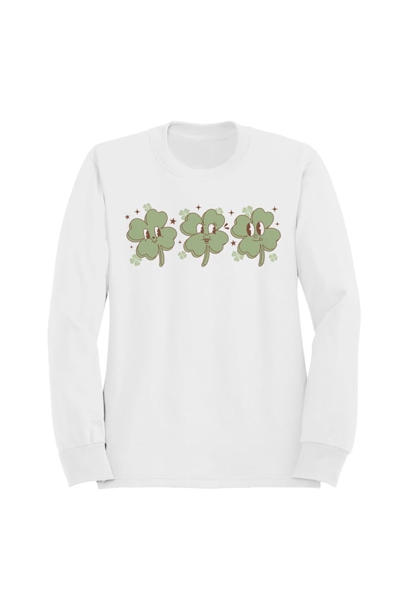 Cute Shamrock Faces Playful St. Patricks Day Clover Design Men's Sweatshirt