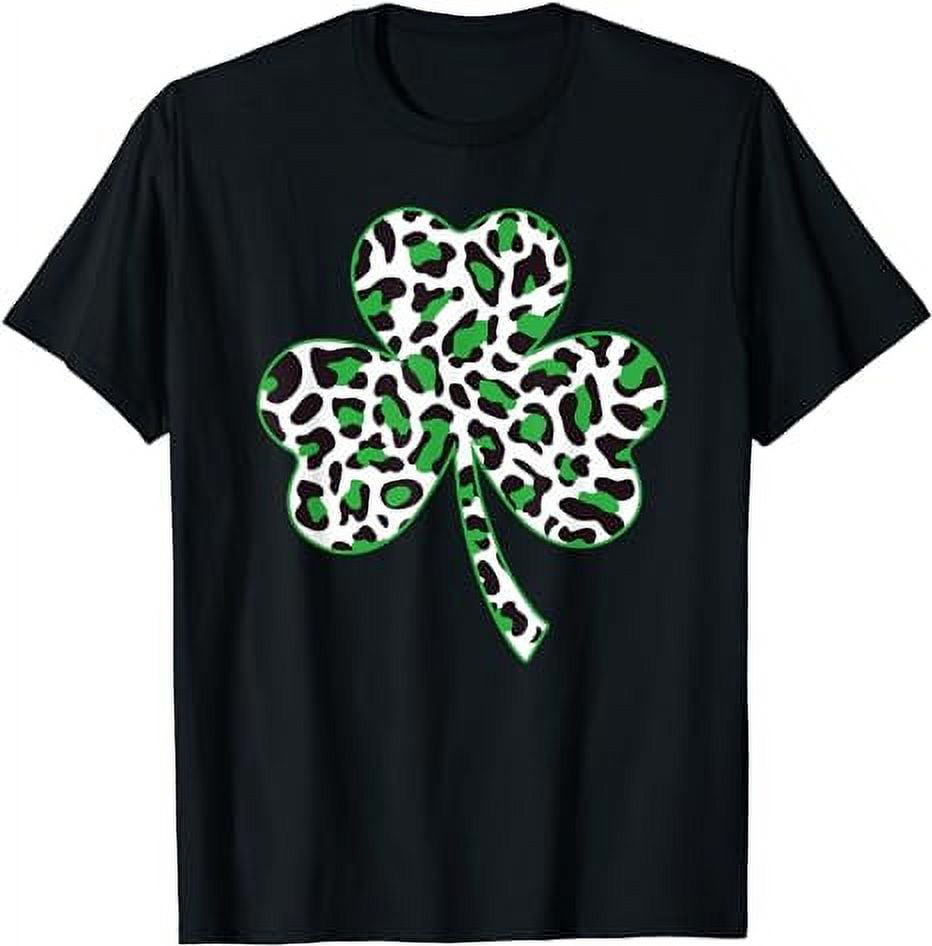 Cute Shamrock Leopard Print St Patricks Day Irish Pattern T-Shirt