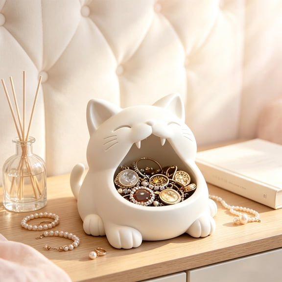 Cute Shaped Small Jewelry Storage Box, 4‑Inch Plastic Ring Trinket Tray, Desktop Organizer for Earrings Keys Coins, Decorative Storage Case for Bedroom Dressing Table Home Decor & Gift,White