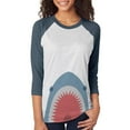 thumbnail image 1 of Cute Shark Attack Unisex Raglan T Shirt Indigo Heather-Heather White X-LG, 1 of 1