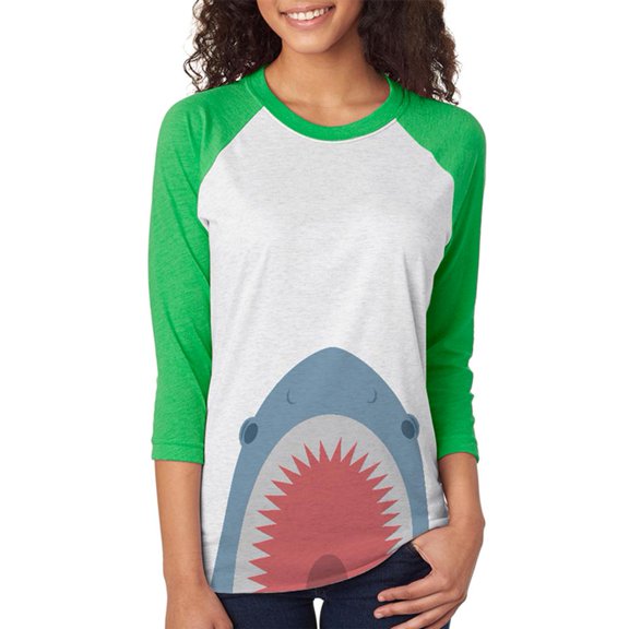 Cute Shark Attack Unisex Raglan T Shirt Irish Green 2XL