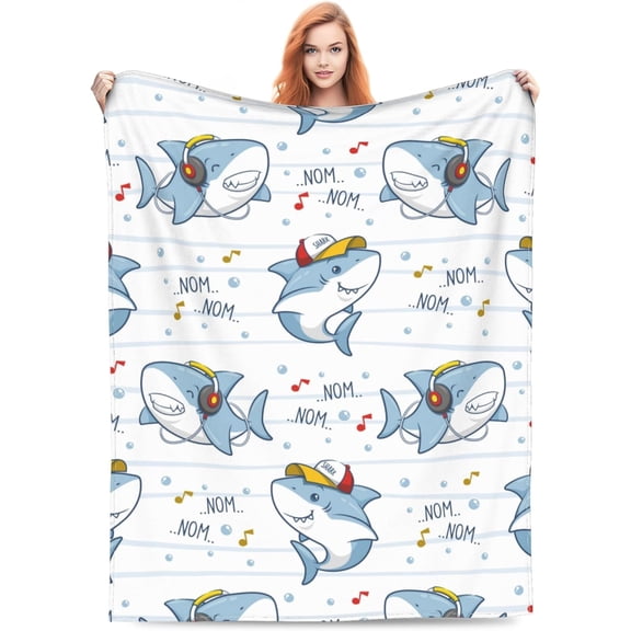 Cute Shark Blanket Gifts for Adult for Bed Living Room Bedding Couch Soft Warm Lightweight Cozy Blue Cartoon Throw Blankets Christmas Decor 50x60in All Seasons