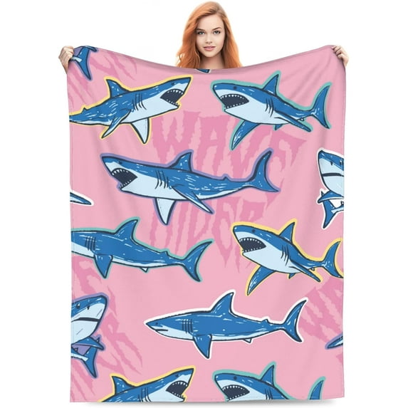Cute Shark Blanket Gifts for Adult for Bed Living Room Bedding Couch Soft Warm Lightweight Cozy Pink Cartoon Sea Animal Throw Blankets Christmas Birthday Decor 50x60in All Seasons