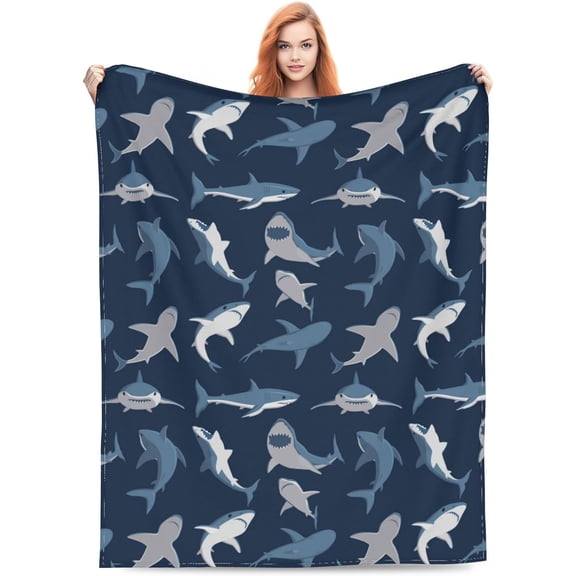 Cute Shark Blanket Gifts for Adult for Bed Living Room Bedding Couch Soft Warm Lightweight Cozy Toothy Swimming Angry Sharks Throw Blankets Christmas Decor 60x50in All Seasons