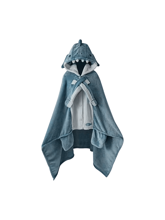 Cute Shark Blanket Hoodie, Fuzzy Flannel Hooded Throw Poncho, Wearable Shark Wrap Blanket for Lounging, Gaming and Movie Night