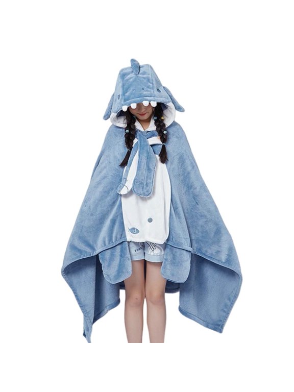 Cute Shark Blanket Wearable Capy Cloak Hoodie Warm Nap Shawl Halloween Christmas Cosplay Party Gift, (C)