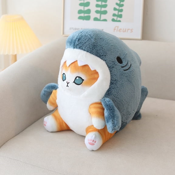 Cute Shark Cat Plush Toy Cartoon Shark Stuffed Doll Huggable Pillow Sofa Cushion Birthday Gift Home Decoration