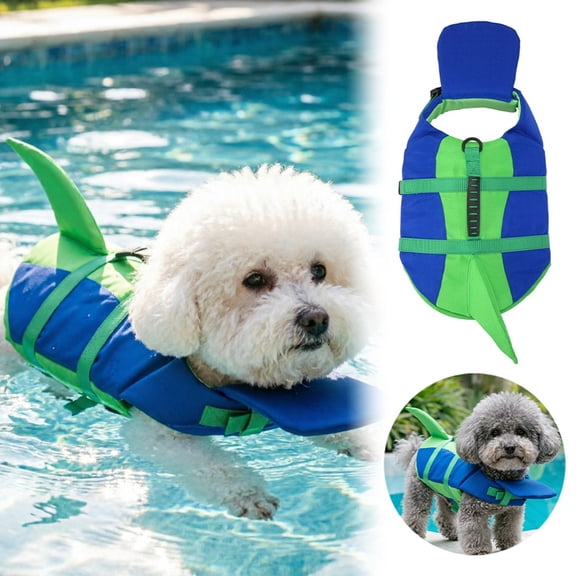 Cute Shark Dog Life Jacket for Small Medium Large Dogs, Safety Life Vest with Front Chin Float and Rescue Handle High Buoyancy Puppy Floating Swim Vest