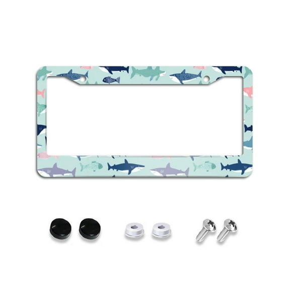 Cute Shark and Fish License Plate Frames Universal Aluminum Tag Holder Cover with 2 Holes Screws for Front Rear Car Plate Decor 12x6 Inch for Women Men