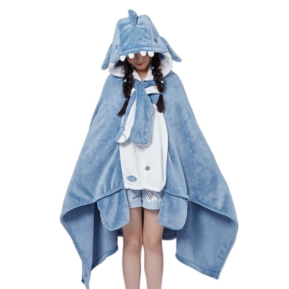 Cute Shark Hooded Wearable Blanket Cape, Adult Bat Hooded Blanket Cloak, Soft Flannel Poncho for Men Women Halloween Cosplay