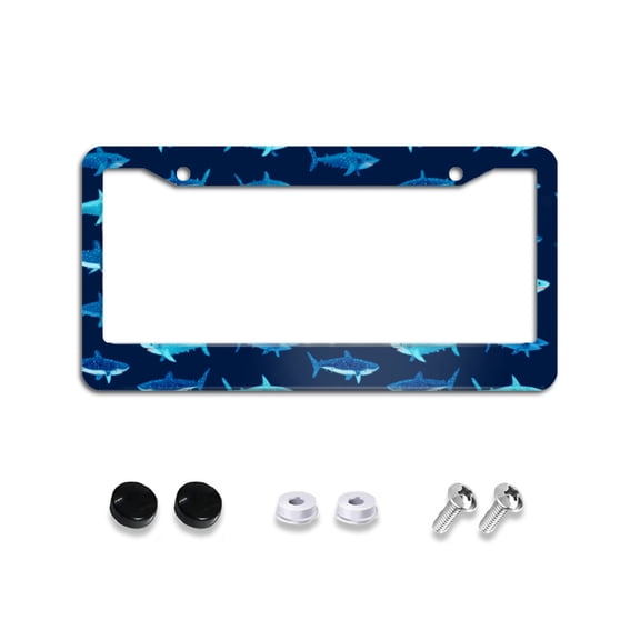 Cute Shark License Plate Frames Universal Aluminum Tag Holder Cover with 2 Holes Screws for Front Rear Car Plate Decor 12x6 Inch for Women Men