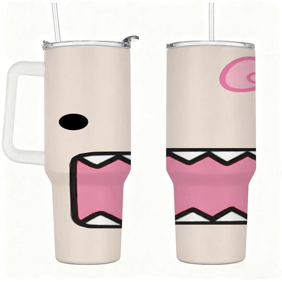 Cute Shark Mouth Tumbler with Handle, Stainless Steel Insulated Cup with Lid and Straw