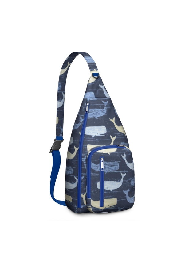 Watercolor Shark Sling Backpack – Vintage Nautical Marine Life Daypack with Whale & Dolphin Design, Lightweight Crossbody Travel Bag for Ocean Lovers & Outdoor Adventures