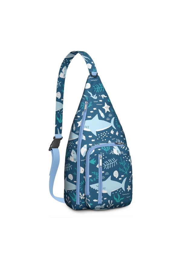 Watercolor Shark Sling Backpack – Vintage Nautical Marine Life Daypack with Whale & Dolphin Design, Lightweight Crossbody Travel Bag for Ocean Lovers & Outdoor Adventures