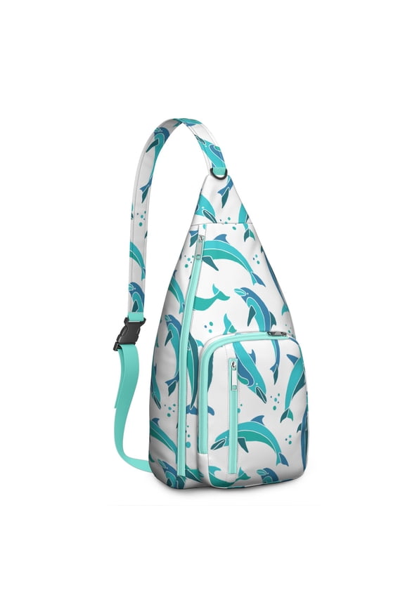 Watercolor Shark Sling Backpack – Vintage Nautical Marine Life Daypack with Whale & Dolphin Design, Lightweight Crossbody Travel Bag for Ocean Lovers & Outdoor Adventures