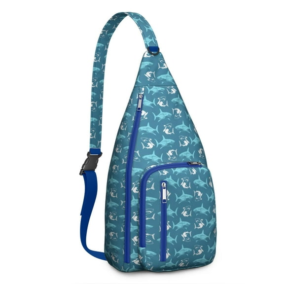 Watercolor Shark Sling Backpack – Vintage Nautical Marine Life Daypack with Whale & Dolphin Design, Lightweight Crossbody Travel Bag for Ocean Lovers & Outdoor Adventures