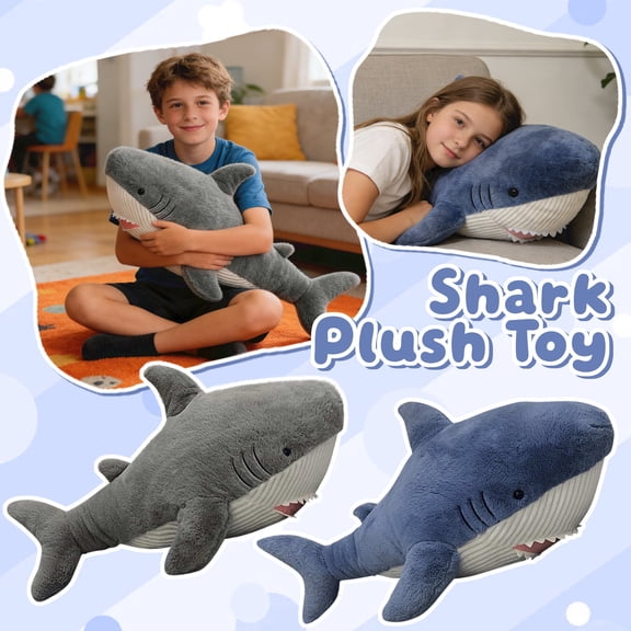 Cute Shark Plush Toy - 23.6 inch Soft Shark Stuffed Animal for Adults - Birthdays, Easter, Valentines Day Gift, Blue, 1Pcs