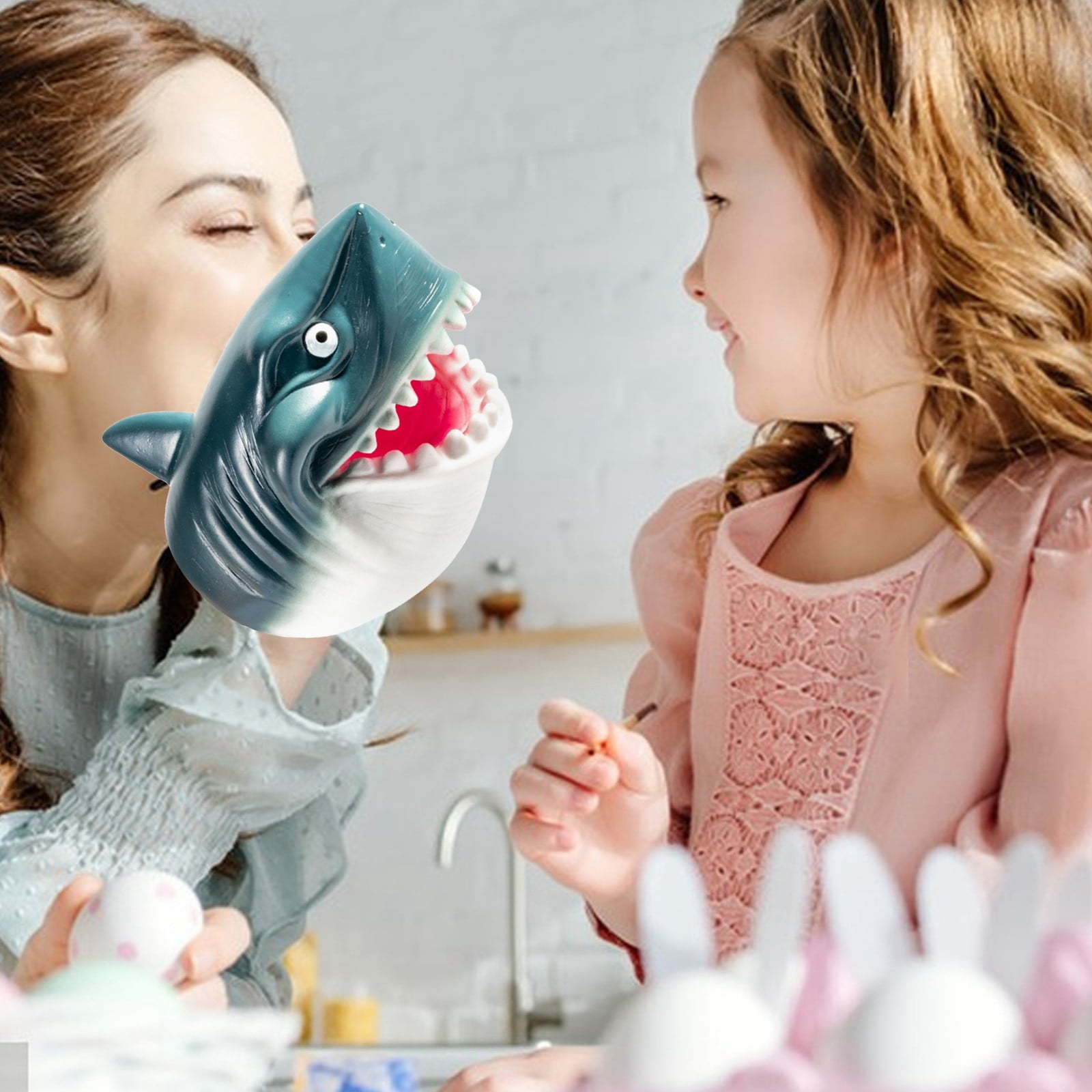 Cute Shark Puppet Hand for Kids,Soft Rubber Silicone Hand Puppet Shark Head Role Play Toy for Children Swimming Pool Beach Bathing,Pool Beach Bathing Toys